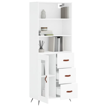 Highboard 69.5x34x180 cm Engineered Wood 1 Glass Door 3 Drawers White