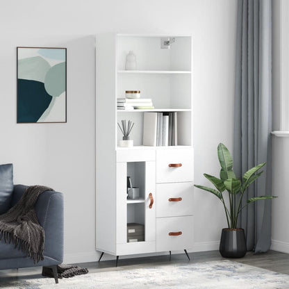 Highboard 69.5x34x180 cm Engineered Wood 1 Glass Door 3 Drawers White