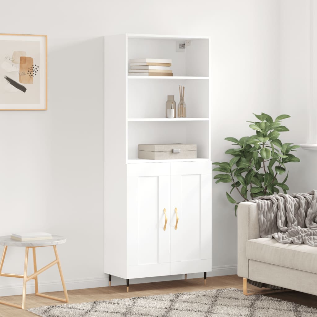 Highboard 69.5x34x180 cm Engineered Wood 2 Wood Doors White