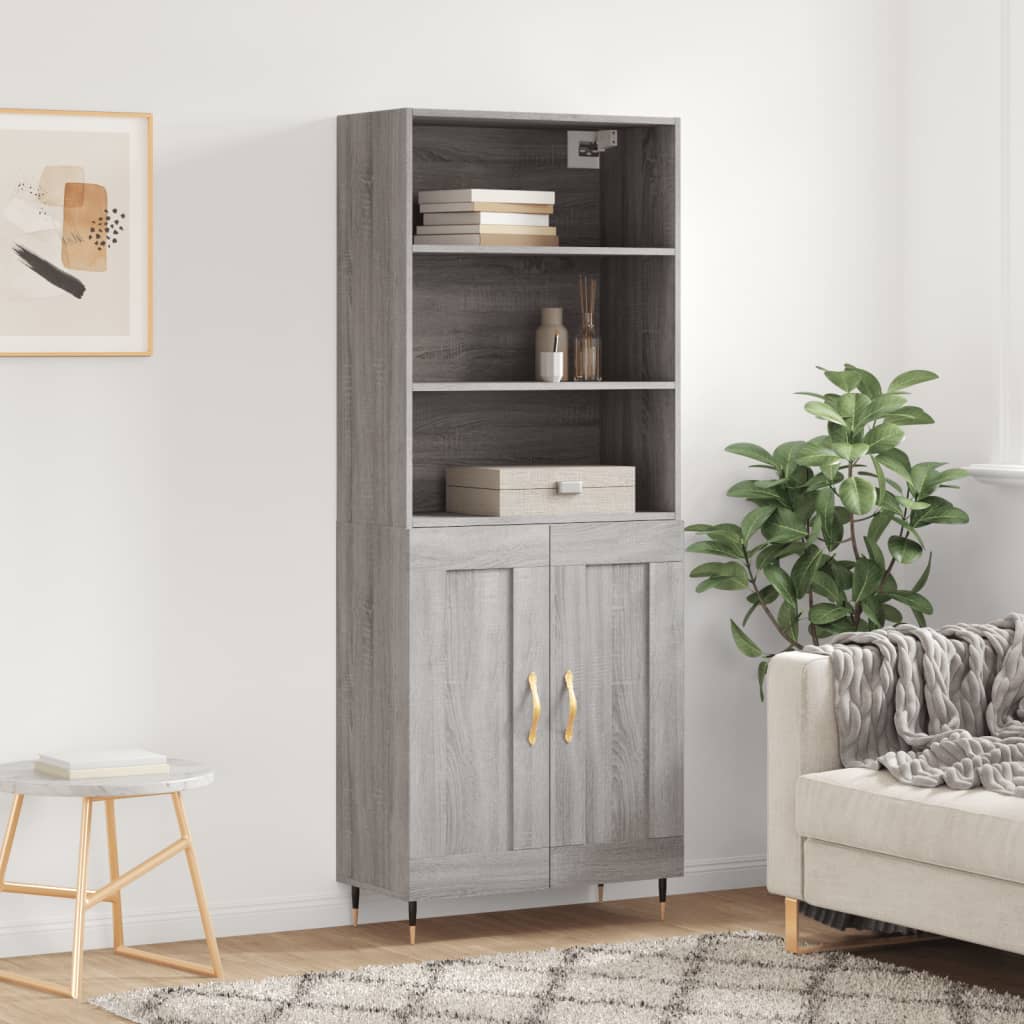 Highboard 69.5x34x180 cm Engineered Wood 2 Wood Doors Grey sonoma