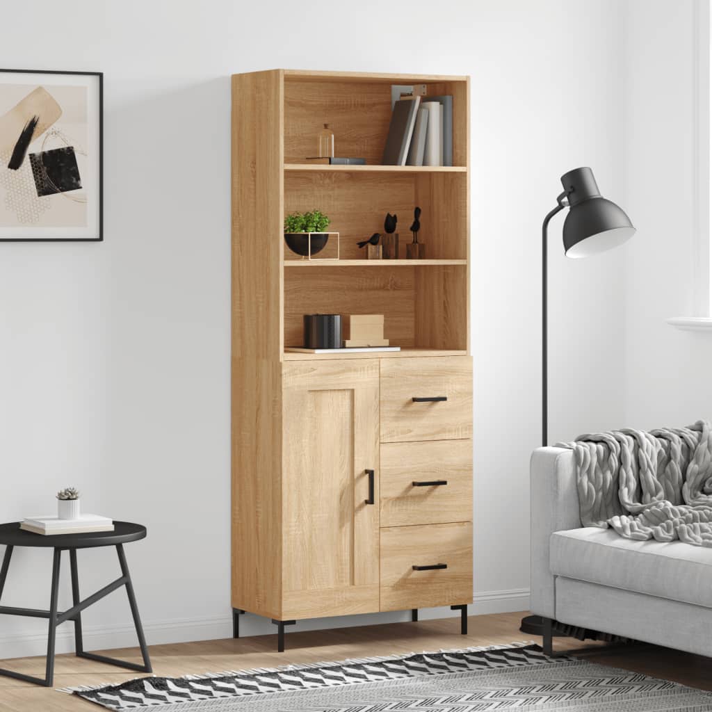 Highboard 69.5x34x180 cm Engineered Wood 1 Wood Door 3 Drawers Sonoma oak