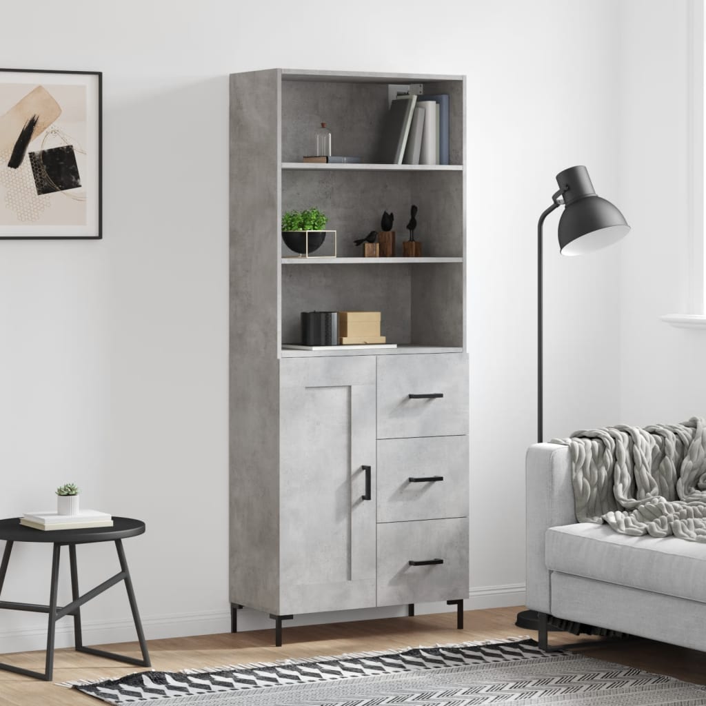 Highboard 69.5x34x180 cm Engineered Wood 1 Wood Door 3 Drawers Concrete grey