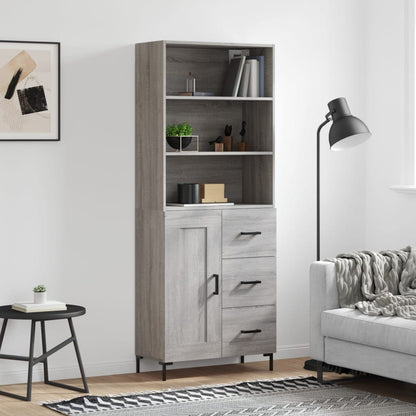 Highboard 69.5x34x180 cm Engineered Wood 1 Wood Door 3 Drawers Grey sonoma