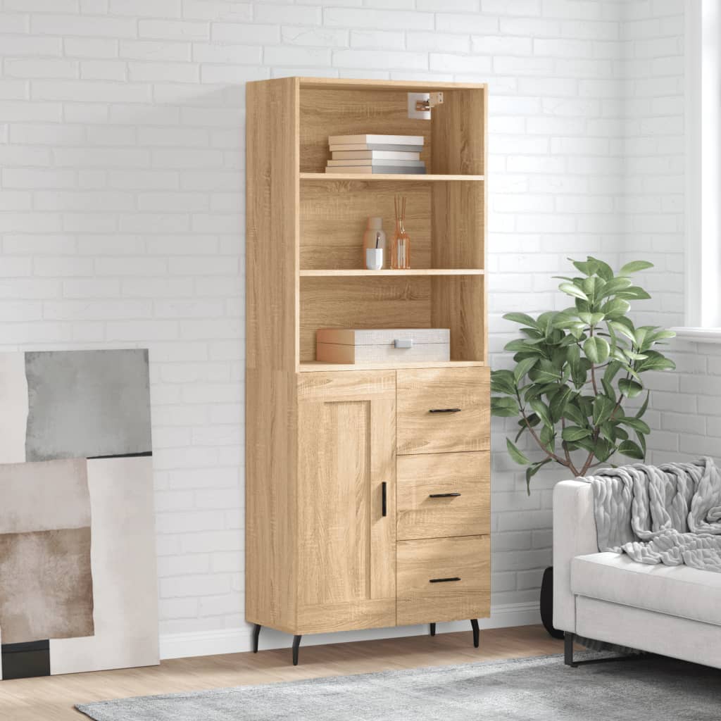 Highboard 69.5x34x180 cm Engineered Wood 1 Wood Door 3 Drawers Sonoma oak