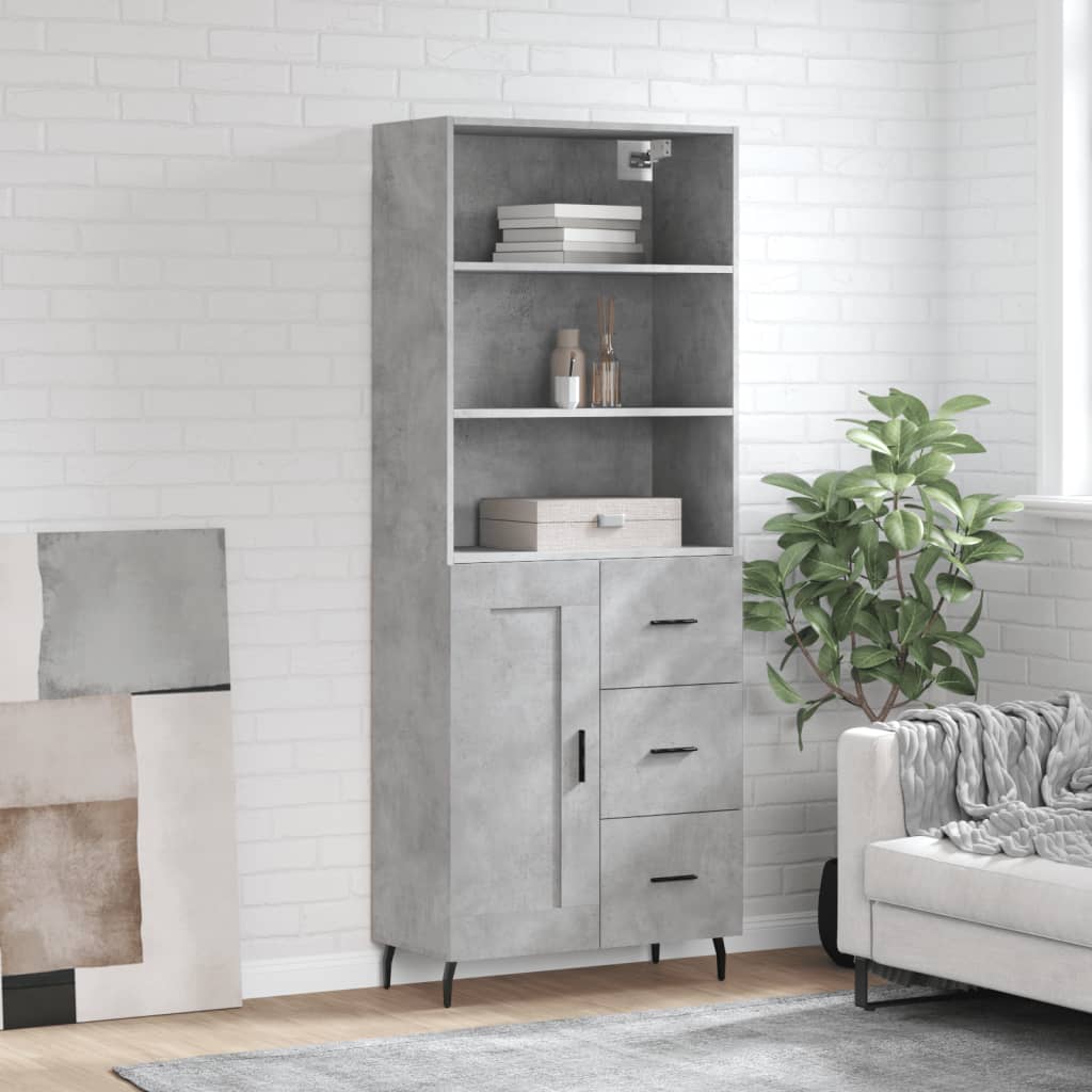 Highboard 69.5x34x180 cm Engineered Wood 1 Wood Door 3 Drawers Concrete grey