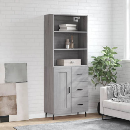 Highboard 69.5x34x180 cm Engineered Wood 1 Wood Door 3 Drawers Grey sonoma