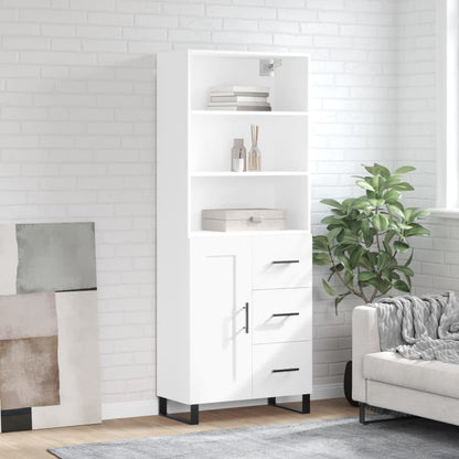 Highboard 69.5x34x180 cm Engineered Wood 1 Wood Door 3 Drawers White