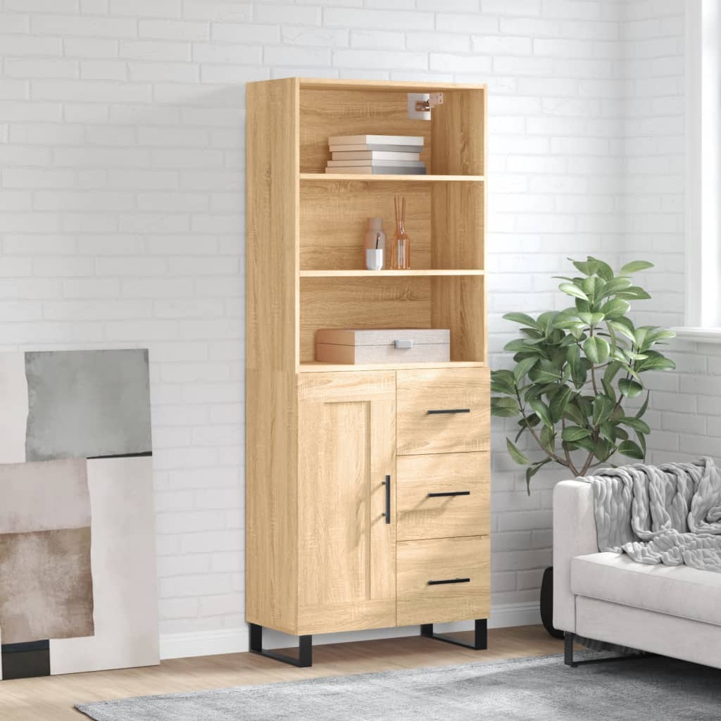 Highboard 69.5x34x180 cm Engineered Wood 1 Wood Door 3 Drawers Sonoma oak