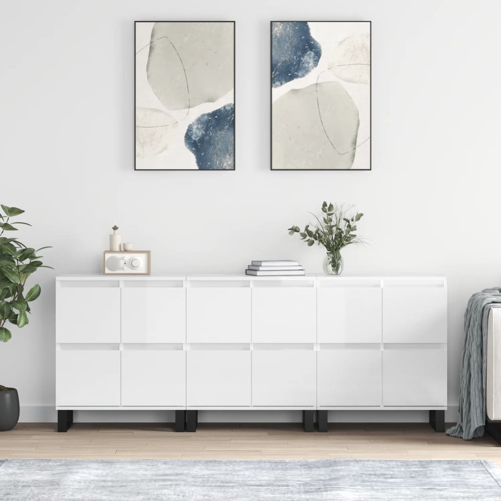 vidaXL Sideboards 3 pcs High Gloss White Engineered Wood 1