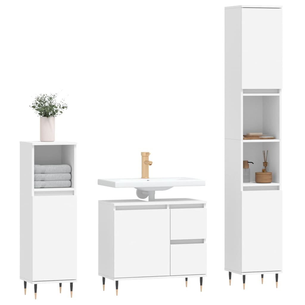 vidaXL 3 Piece Bathroom Furniture Set White Engineered Wood 3