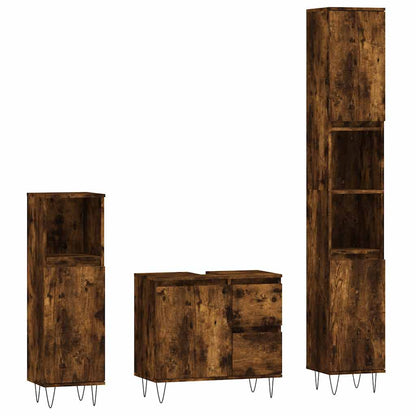 3 Piece Bathroom Furniture Set Engineered Wood Smoked oak