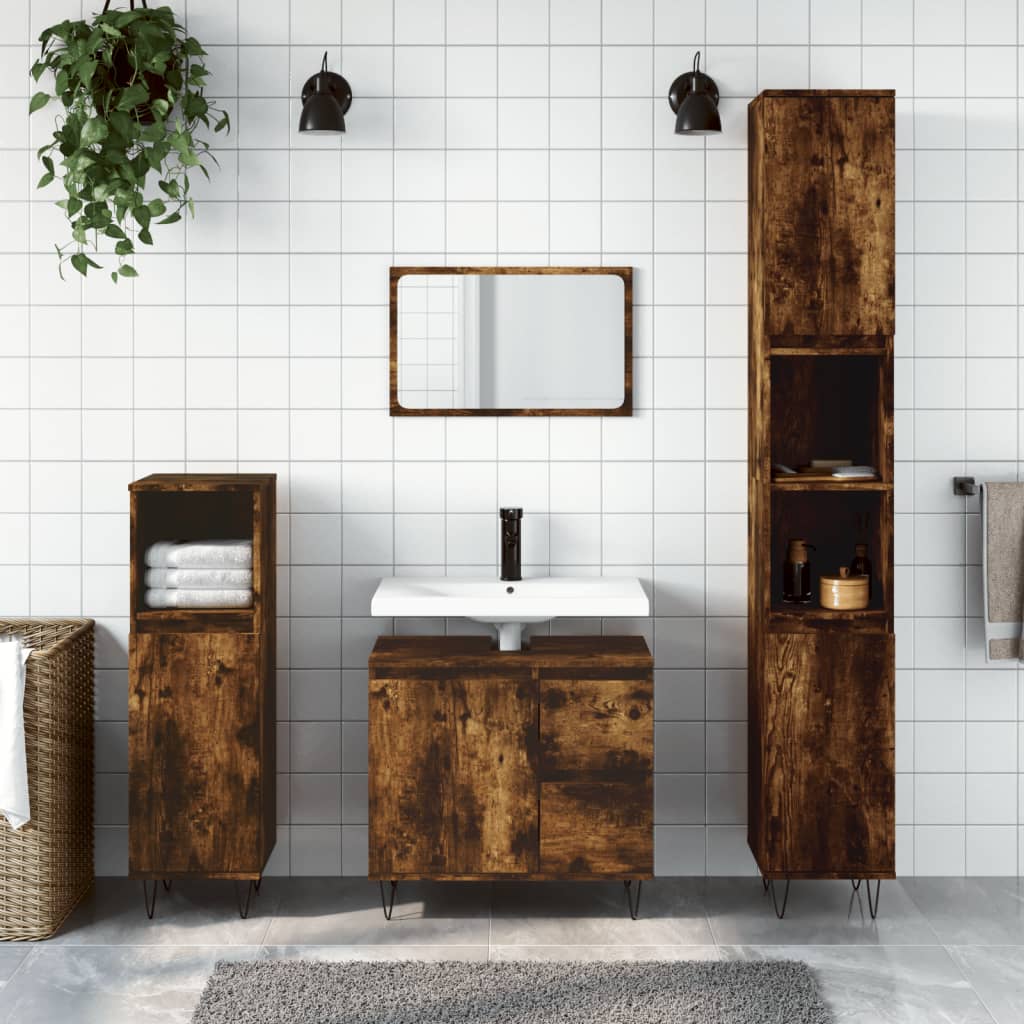 3 Piece Bathroom Furniture Set Engineered Wood Smoked oak