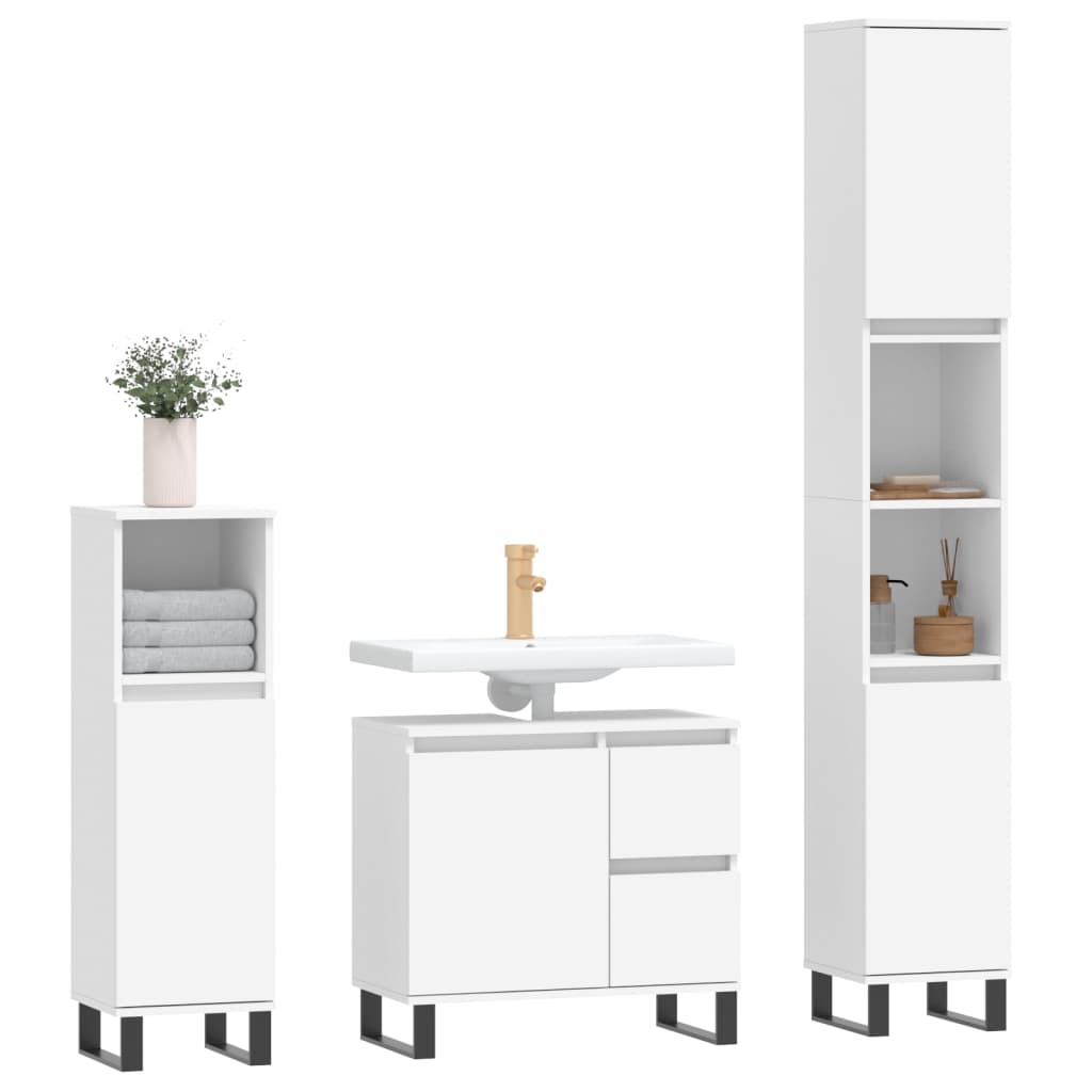 vidaXL 3 Piece Bathroom Furniture Set White Engineered Wood 3