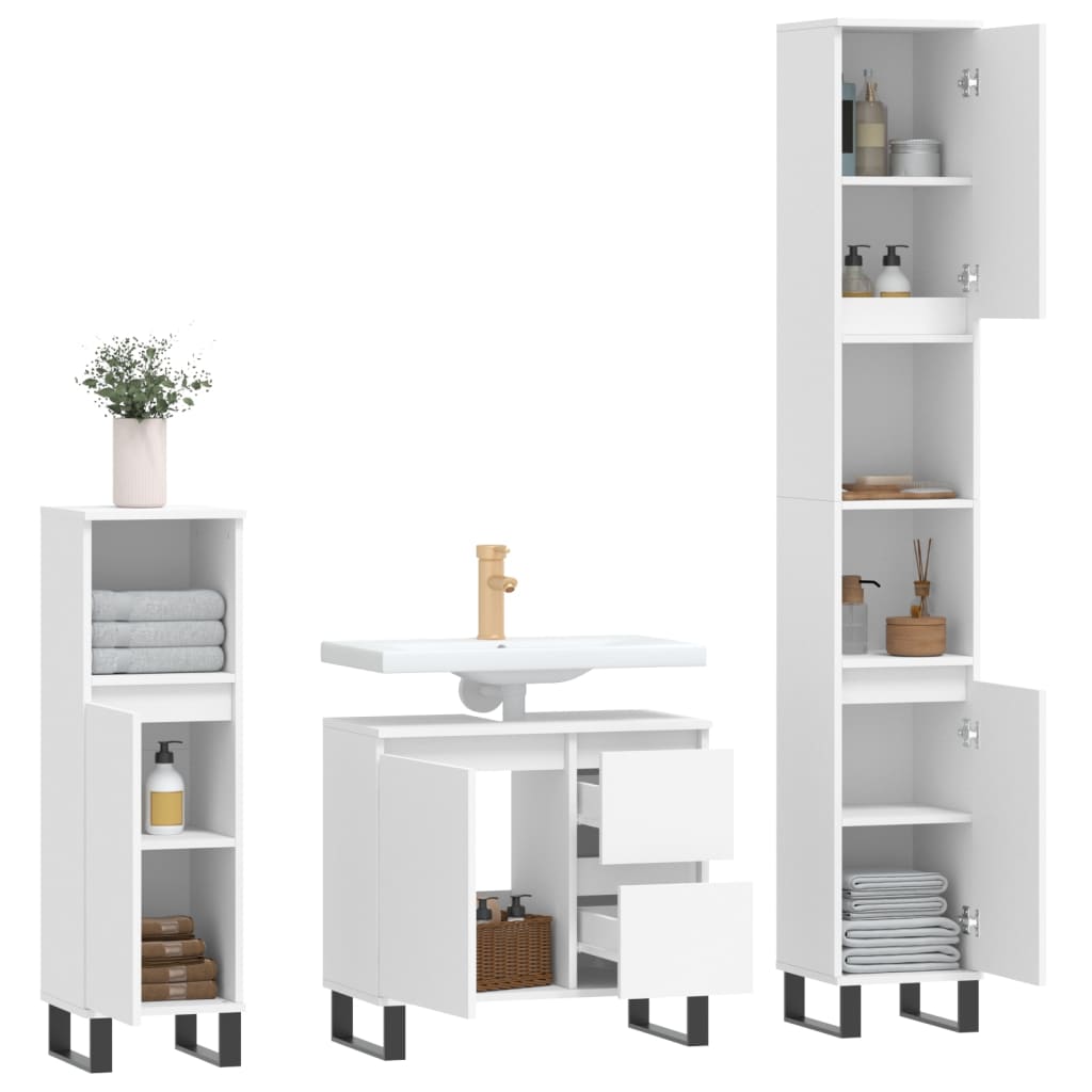vidaXL 3 Piece Bathroom Furniture Set White Engineered Wood 4