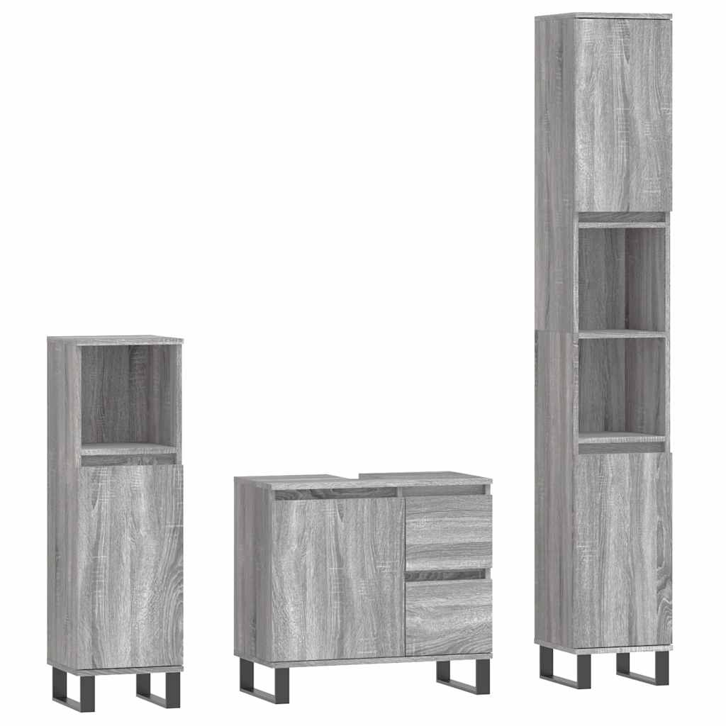 vidaXL 3 Piece Bathroom Furniture Set Grey Sonoma Engineered Wood 2