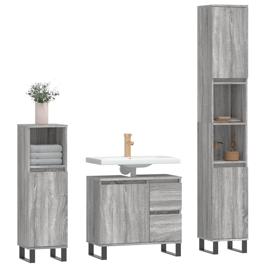 vidaXL 3 Piece Bathroom Furniture Set Grey Sonoma Engineered Wood 3