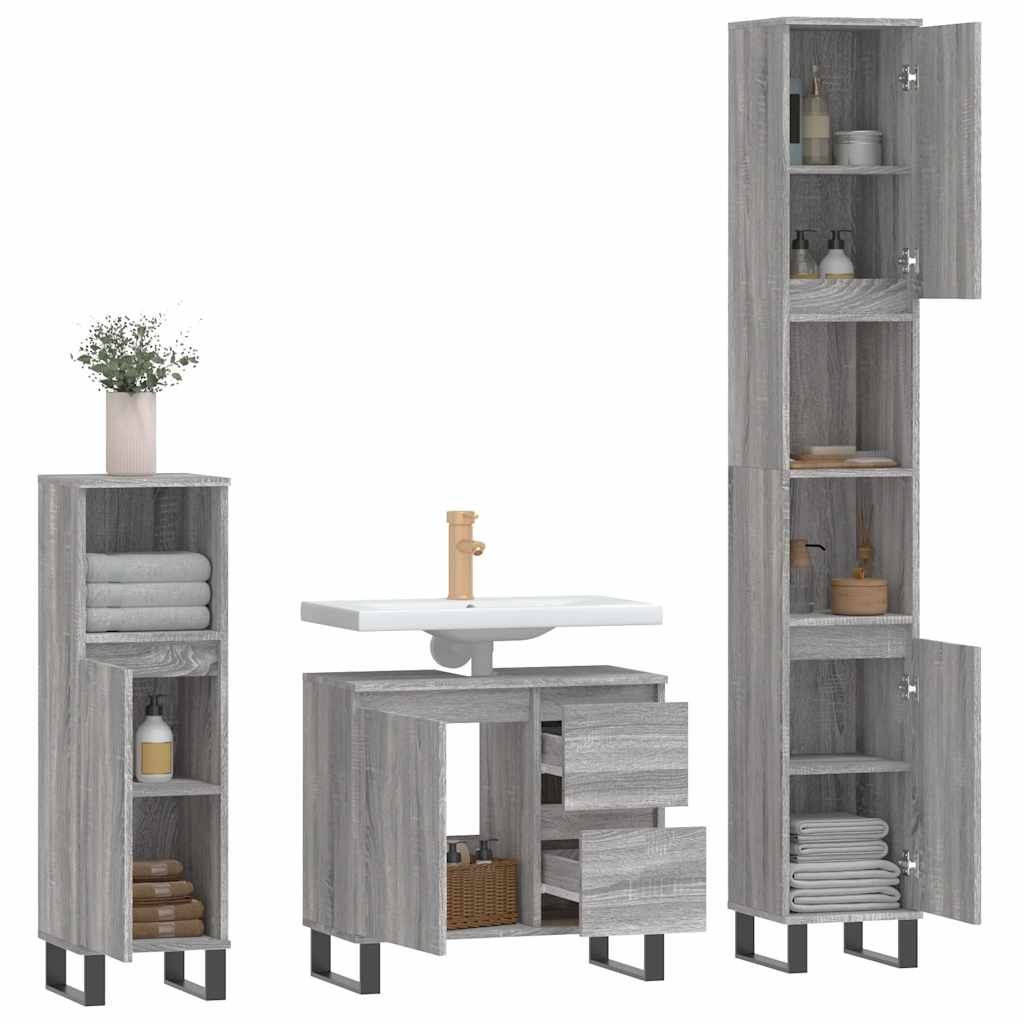vidaXL 3 Piece Bathroom Furniture Set Grey Sonoma Engineered Wood 4
