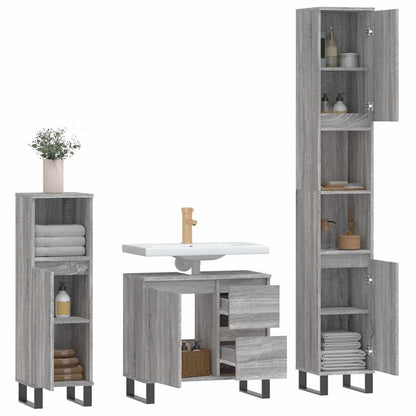 vidaXL 3 Piece Bathroom Furniture Set Grey Sonoma Engineered Wood 4