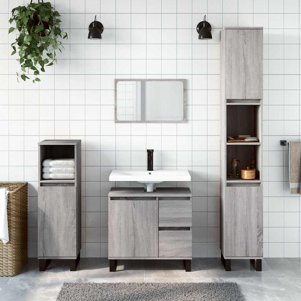 vidaXL 3 Piece Bathroom Furniture Set Grey Sonoma Engineered Wood 1