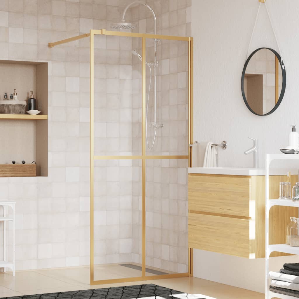 Walk-in Shower Wall with Clear ESG Glass Length 195 cm Gold 90 cm