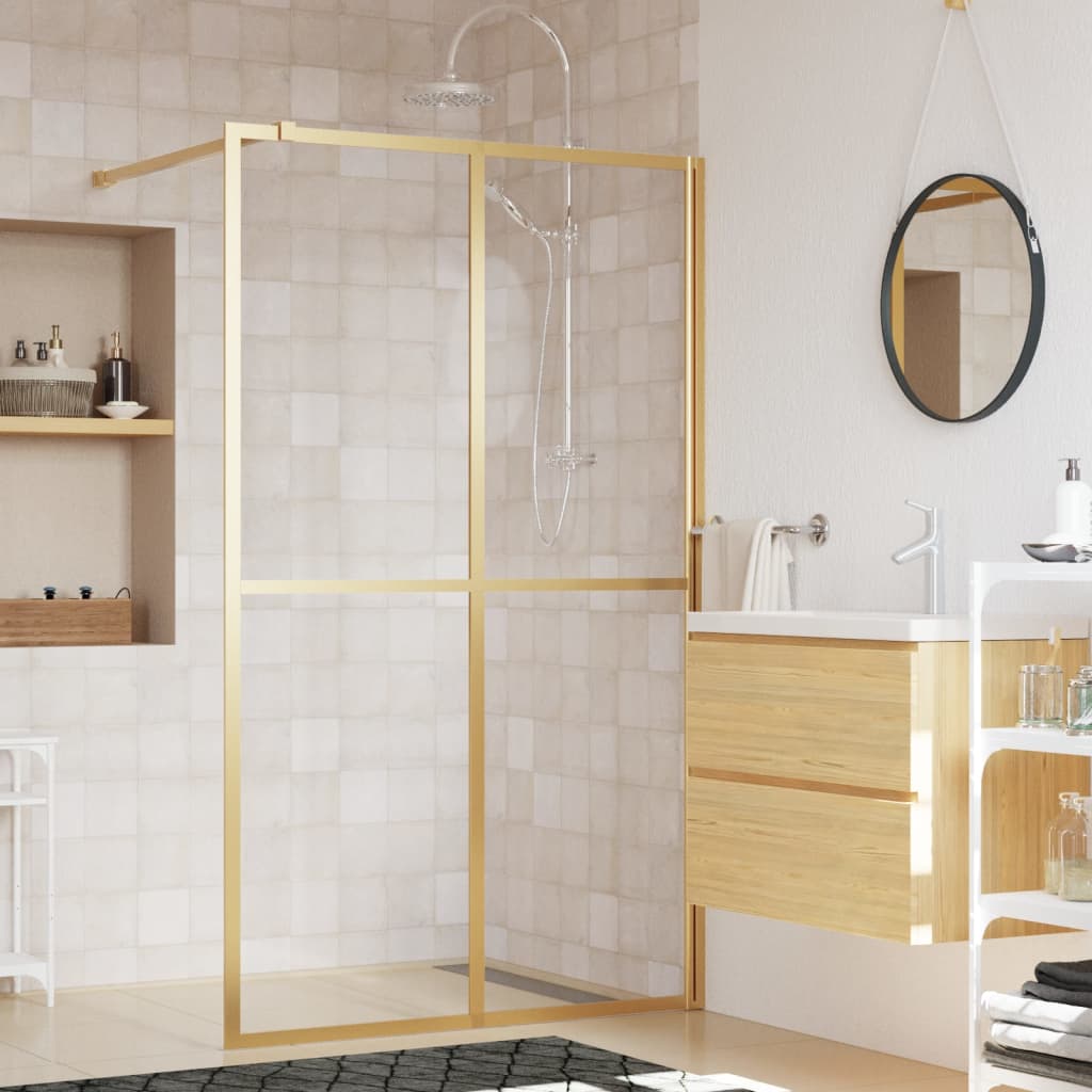 Walk-in Shower Wall with Clear ESG Glass Length 195 cm Gold 118 cm