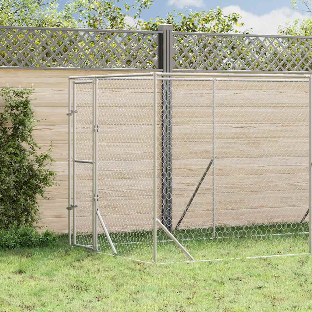 vidaXL Outdoor Dog Kennel Silver Galvanised Steel