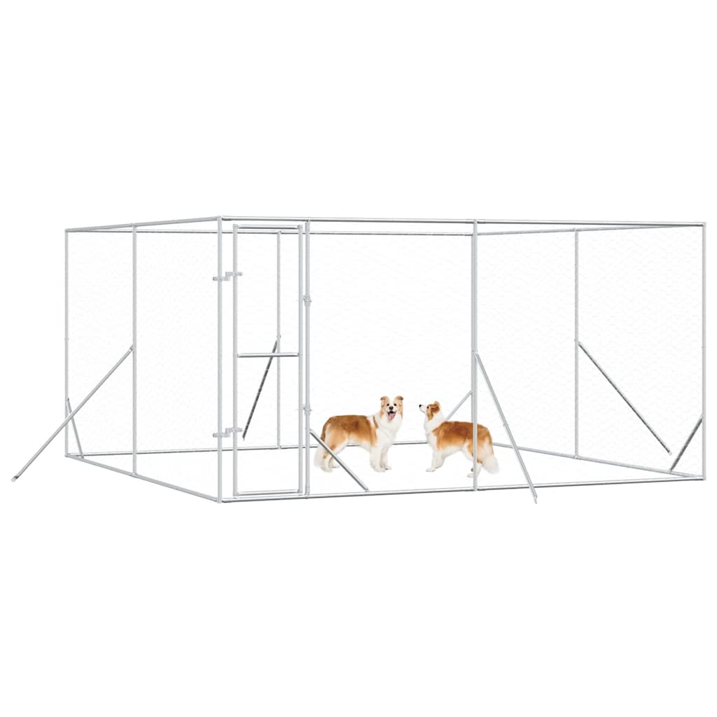 vidaXL Outdoor Dog Kennel Silver 4x4x2 m Galvanised Steel 3
