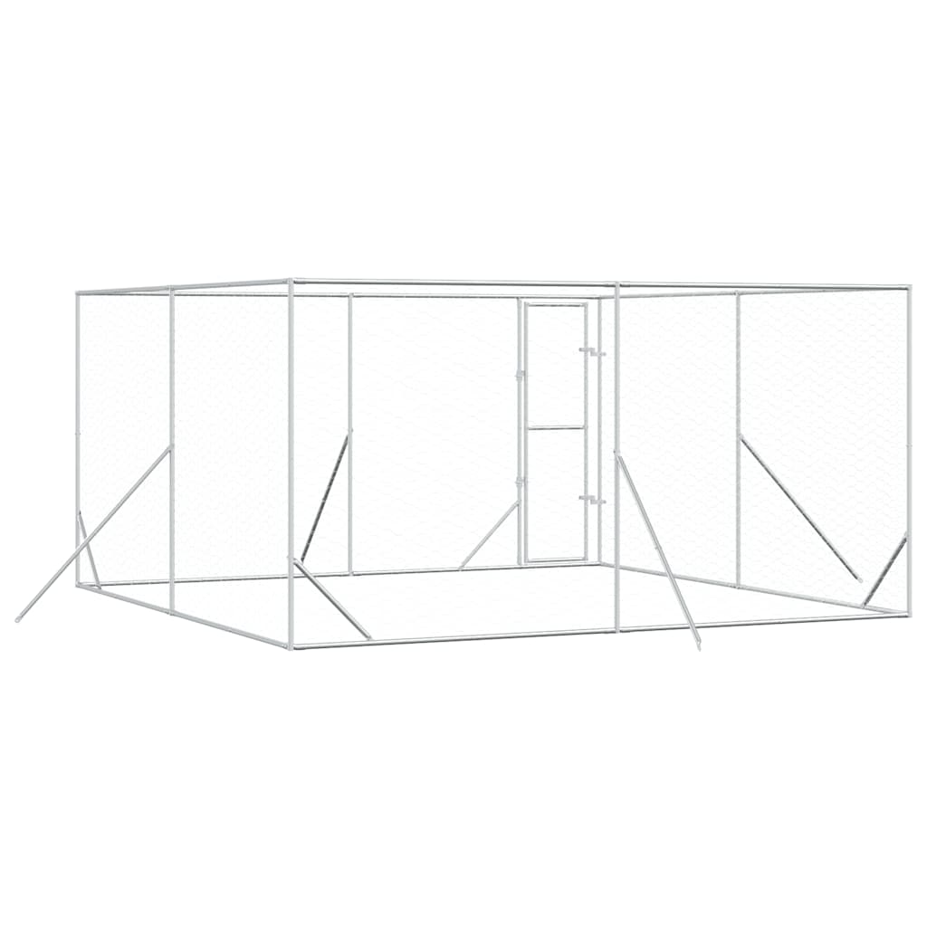 vidaXL Outdoor Dog Kennel Silver 4x4x2 m Galvanised Steel 6