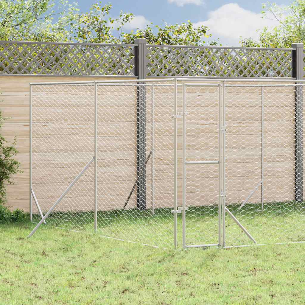 vidaXL Outdoor Dog Kennel Silver 4x4x2 m Galvanised Steel 1