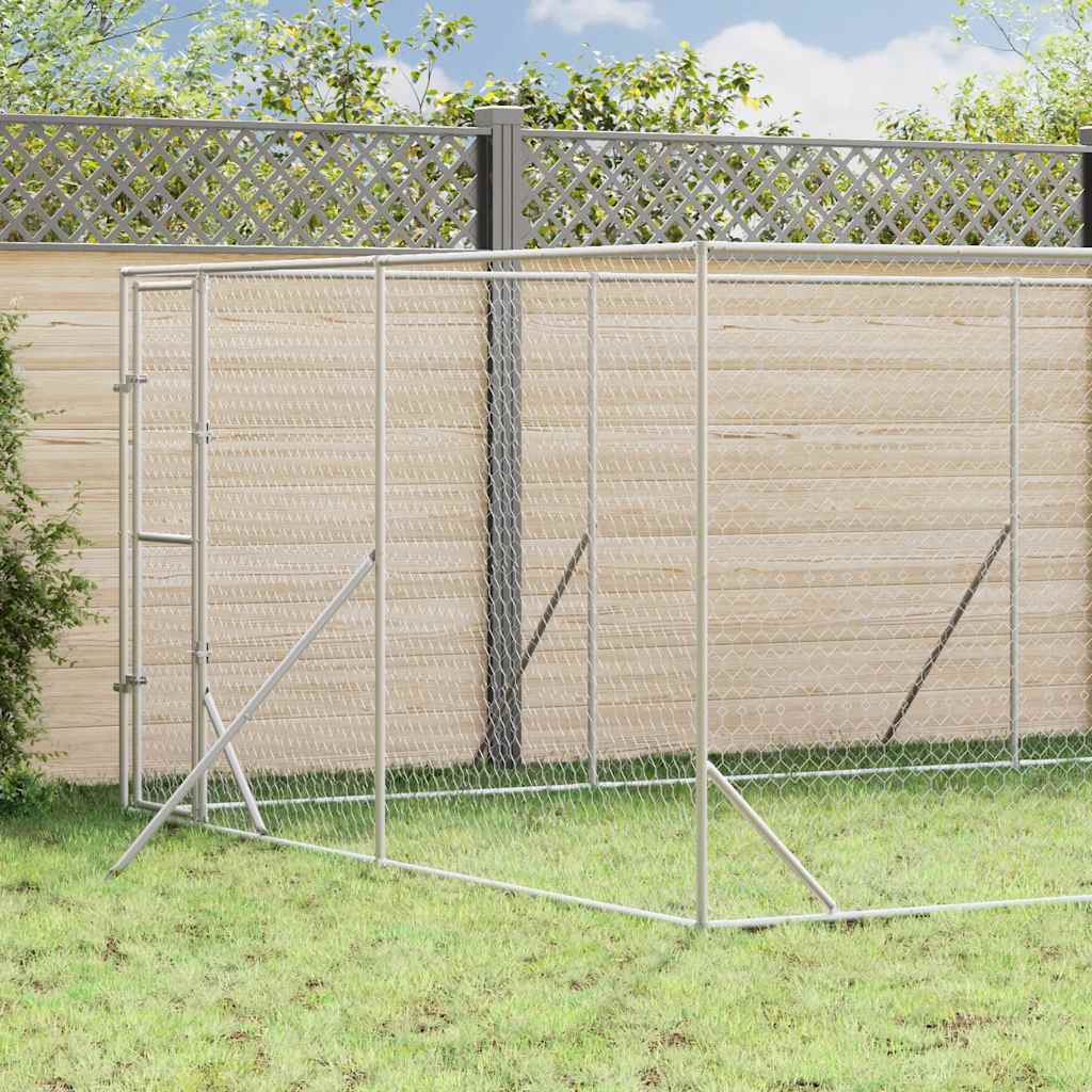 vidaXL Outdoor Dog Kennel Silver Galvanised Steel