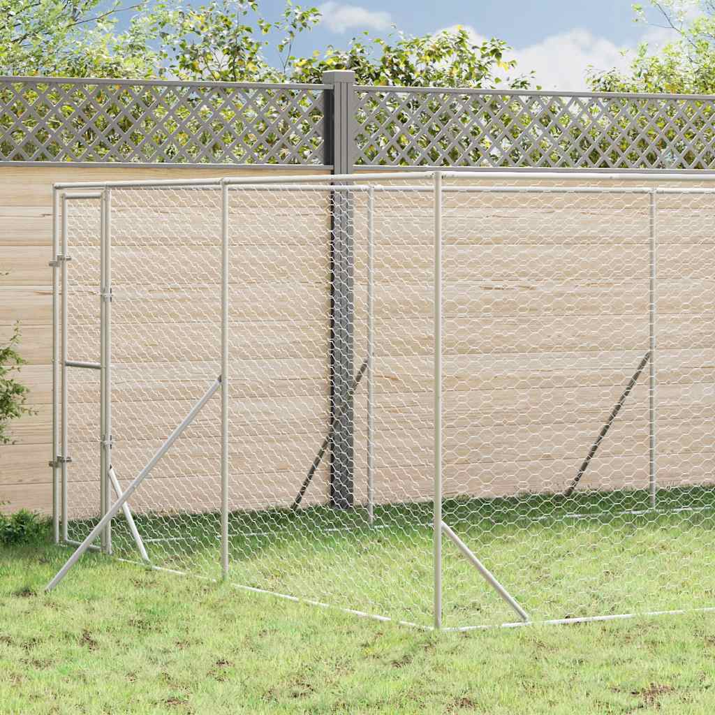 vidaXL Outdoor Dog Kennel Silver Galvanised Steel