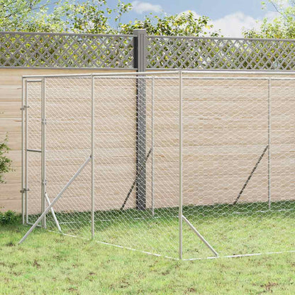 vidaXL Outdoor Dog Kennel Silver Galvanised Steel