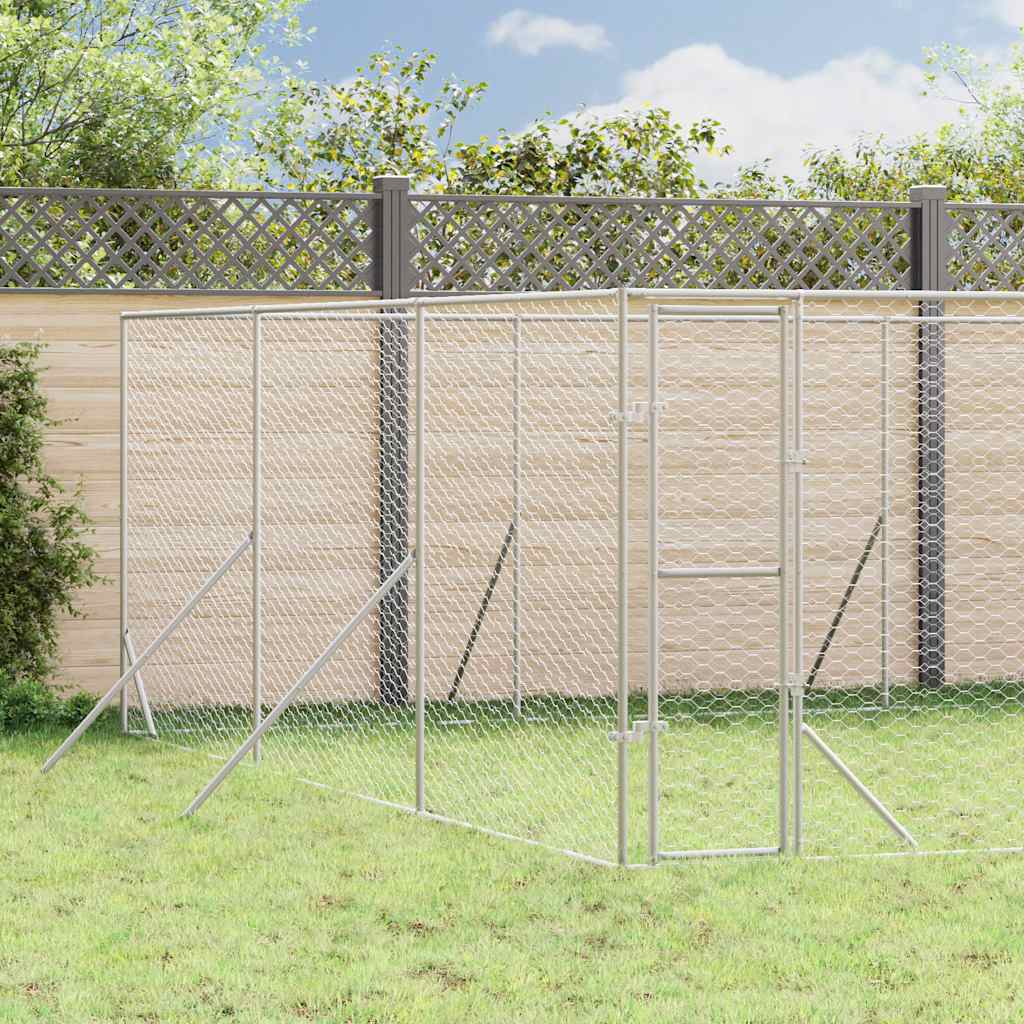 vidaXL Outdoor Dog Kennel Silver Galvanised Steel