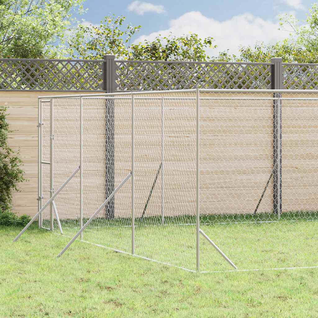 vidaXL Outdoor Dog Kennel Silver Galvanised Steel