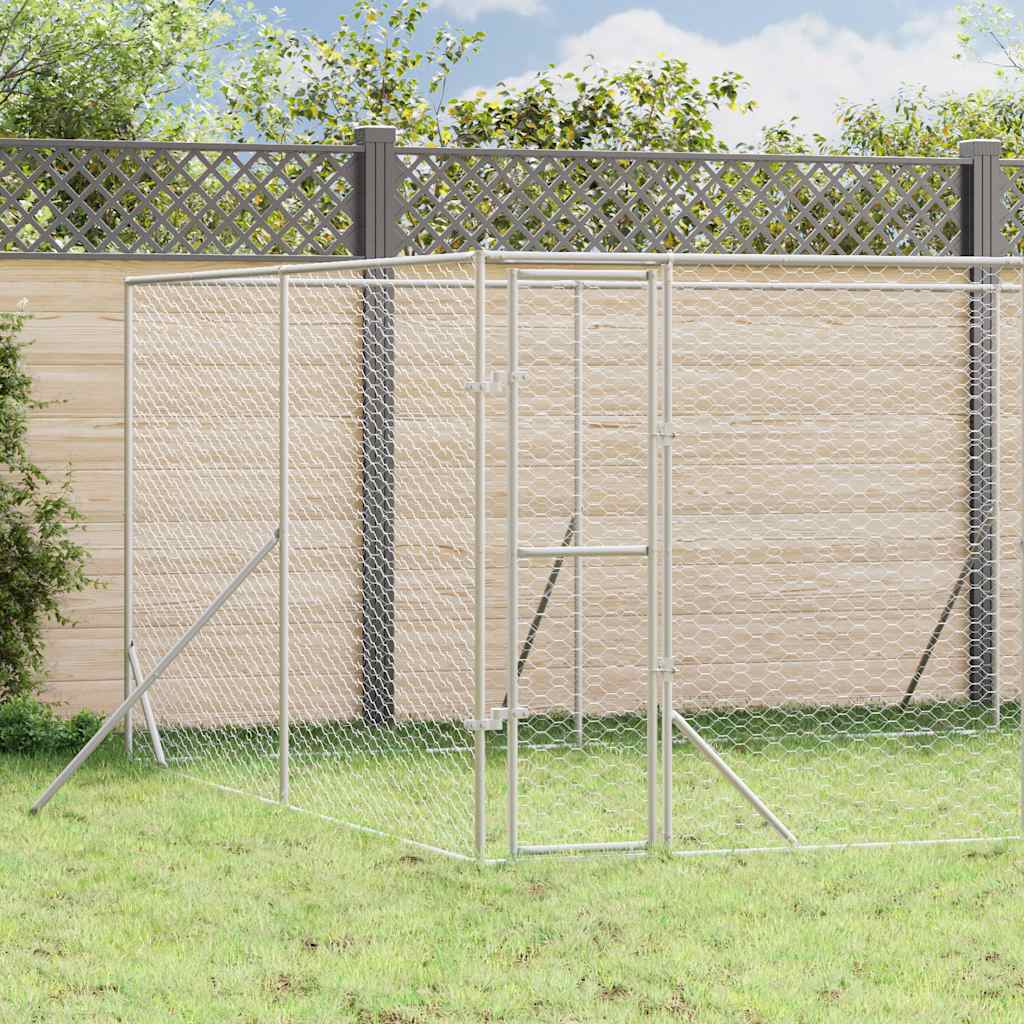 vidaXL Outdoor Dog Kennel Silver Galvanised Steel