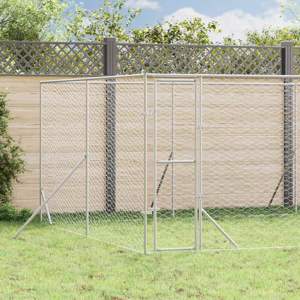 vidaXL Outdoor Dog Kennel Silver Galvanised Steel