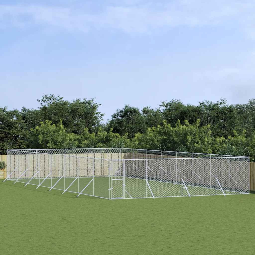 vidaXL Outdoor Dog Kennel Silver Galvanised Steel