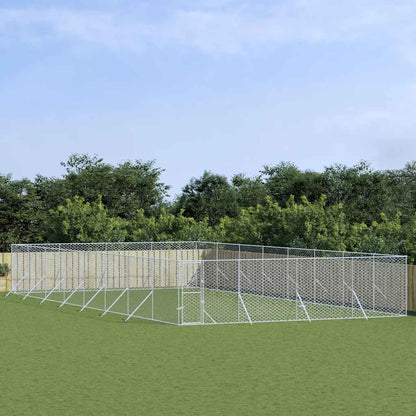 vidaXL Outdoor Dog Kennel Silver Galvanised Steel