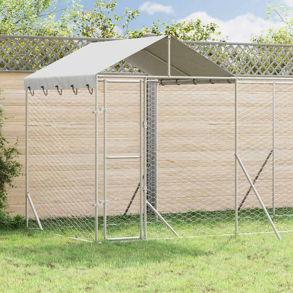 Outdoor Dog Kennel with Roof Silver 2x2x2,5 m Galvanised Steel 6 x 2 x 2.5 m