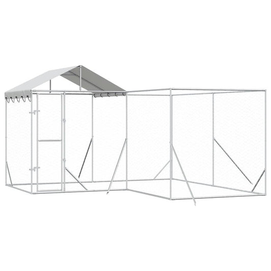 Outdoor Dog Kennel with Roof Silver Galvanised Steel 4 m 4 m