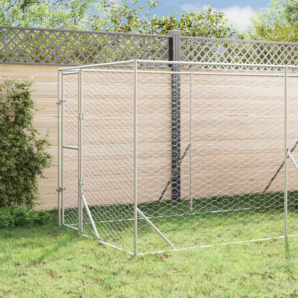 Outdoor Dog Kennel with Roof Silver 2x2x2,5 m Galvanised Steel 2 x 6 x 2.5 m