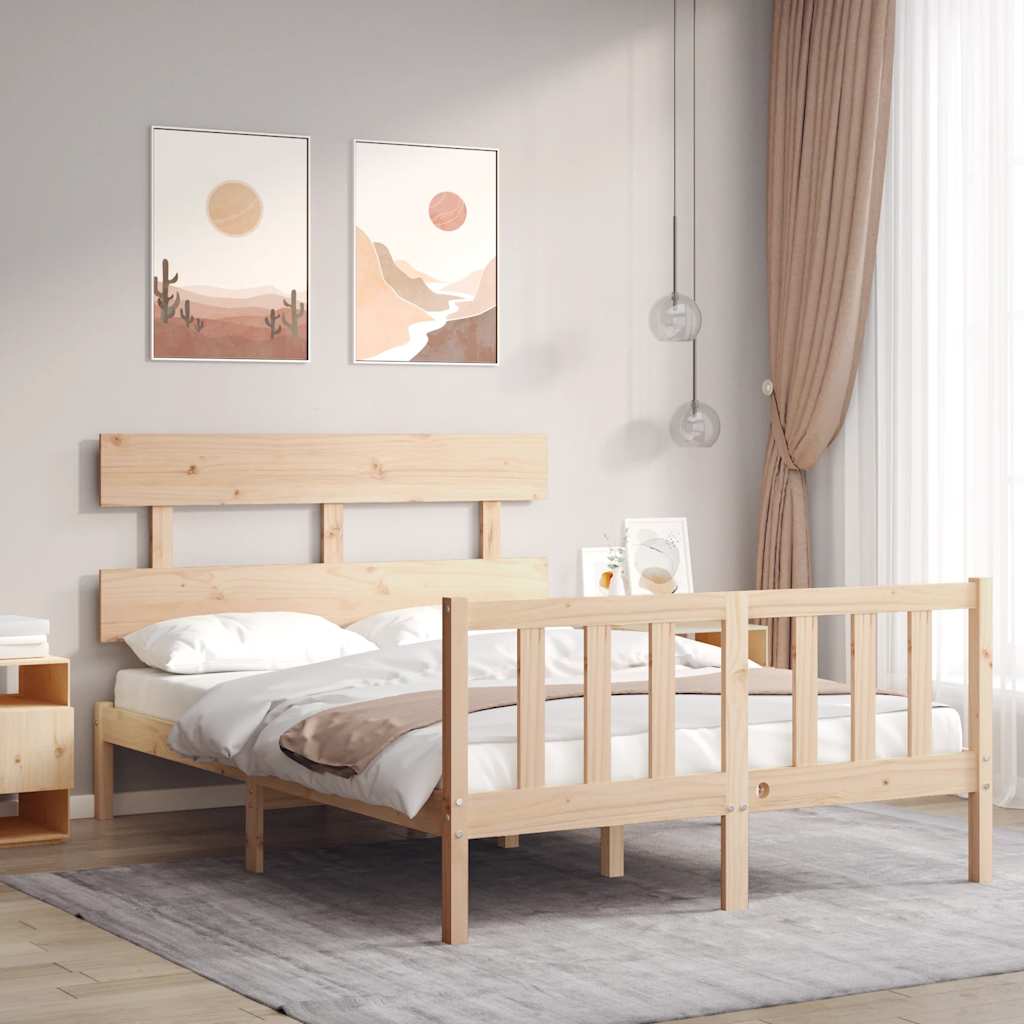 Bed Frame without Mattress Solid Wood Pine with Headboard & Footboard Length 200 cm Natural 140 cm