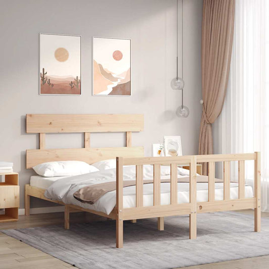 Bed Frame without Mattress Solid Wood Pine with Headboard & Footboard Length 200 cm Natural 140 cm