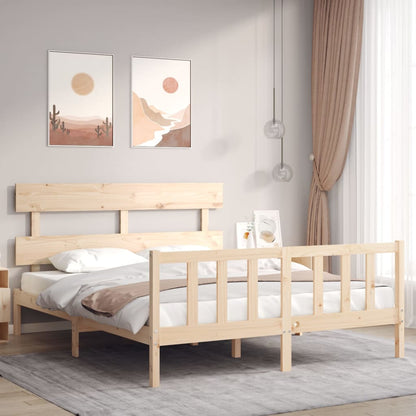 Bed Frame without Mattress Solid Wood Pine with Headboard & Footboard Length 200 cm Natural 160 cm