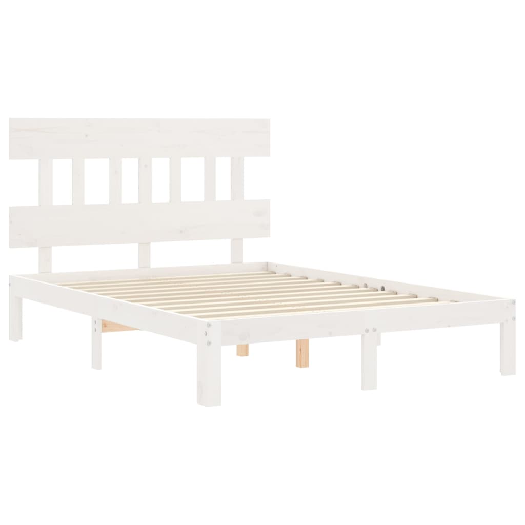 Bed Frame without Mattress Solid Wood Pine with Headboard Length 190 cm White 120 cm