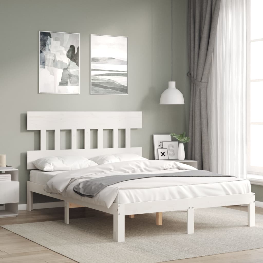Bed Frame without Mattress Solid Wood Pine with Headboard Length 190 cm White 120 cm