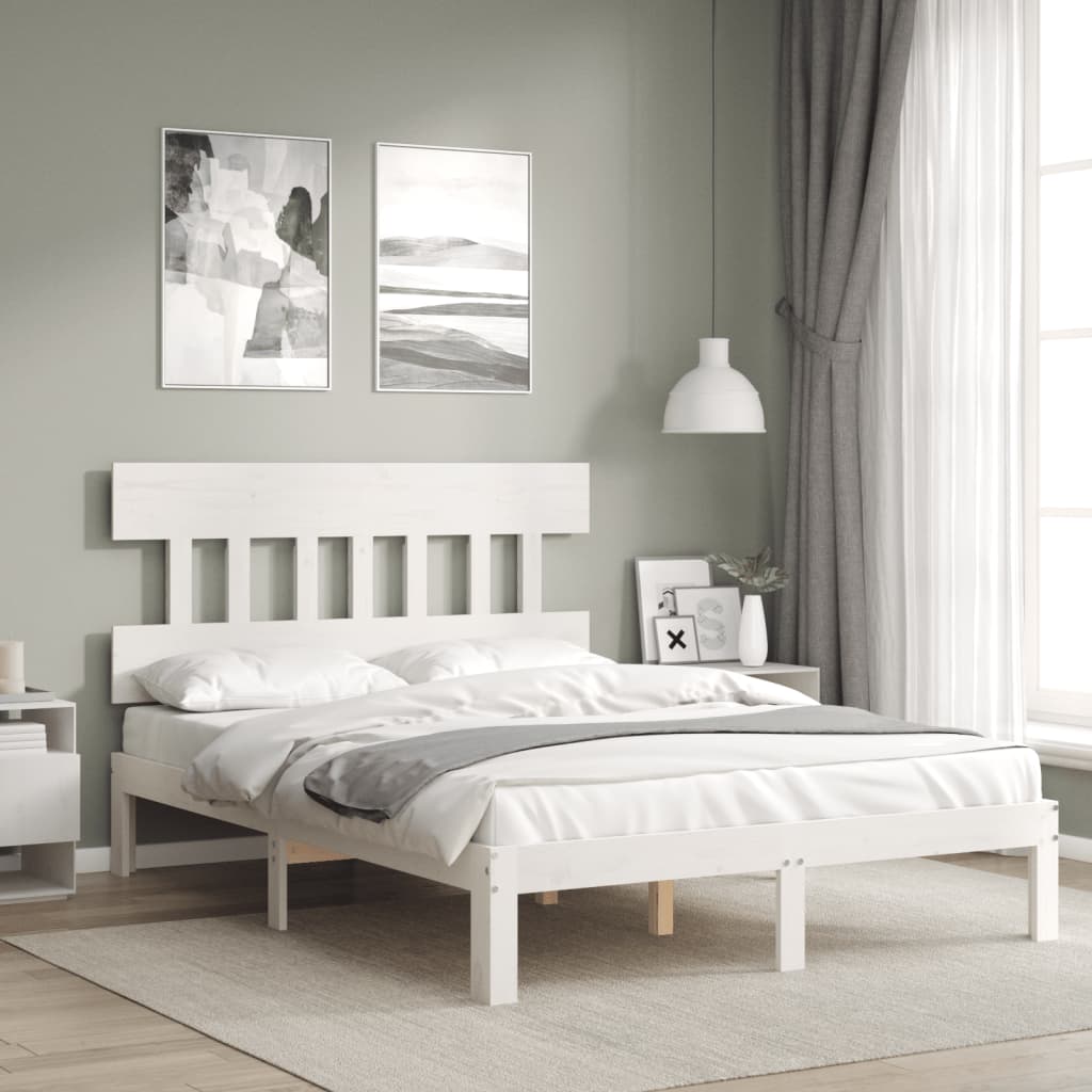 Bed Frame without Mattress Solid Wood Pine with Headboard Length 190 cm White 140 cm