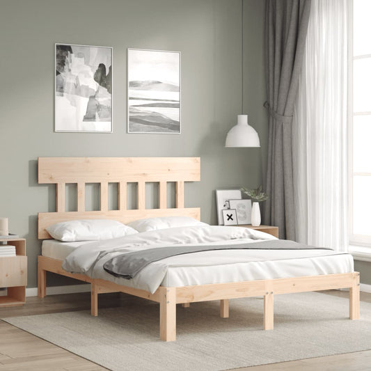 Bed Frame without Mattress Solid Wood Pine with Headboard Length 200 cm Natural 140 cm