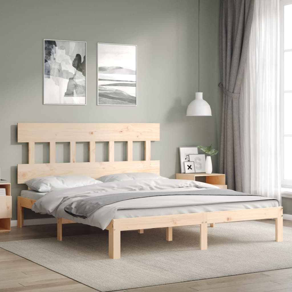 Bed Frame without Mattress Solid Wood Pine with Headboard Length 200 cm Natural 160 cm