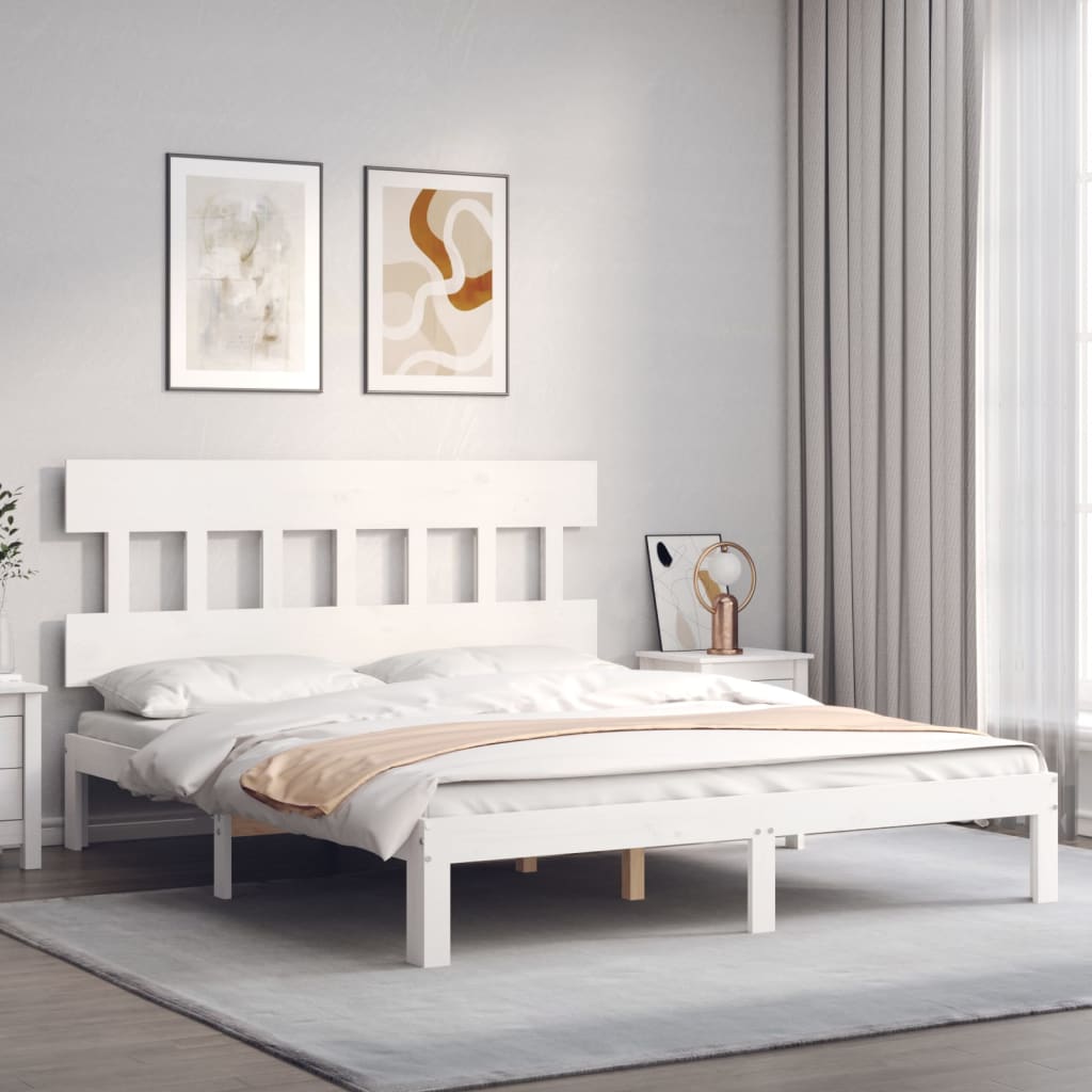 Bed Frame without Mattress Solid Wood Pine with Headboard Length 200 cm White 160 cm